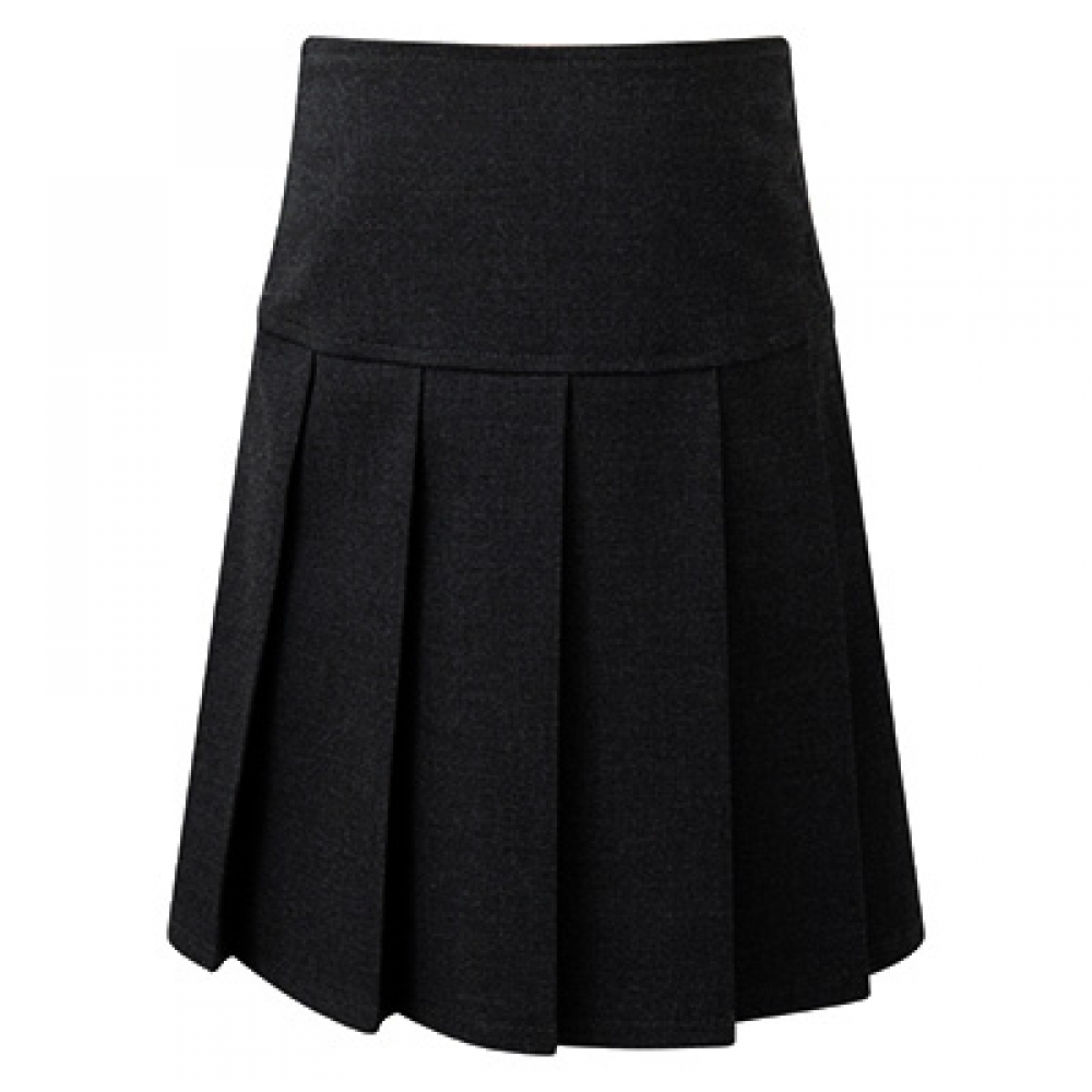 APS Drop Waist Knife Pleat Skirt BLACK with school logo - Uniform Me
